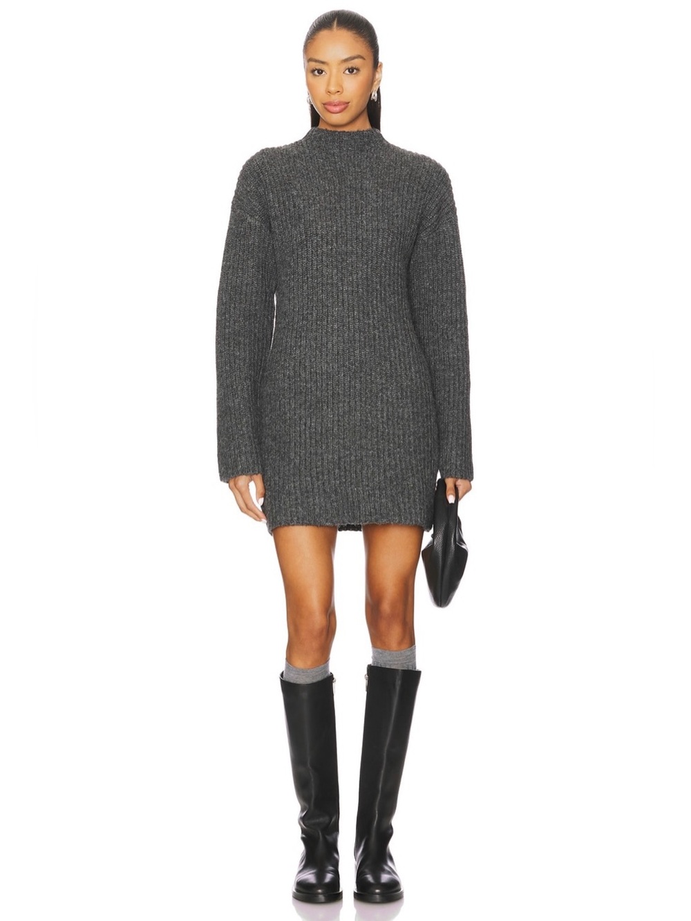Lovers + Friends Revolve Abra Charcoal Gray Rib Sweater Long Sleeve Mini Dress S